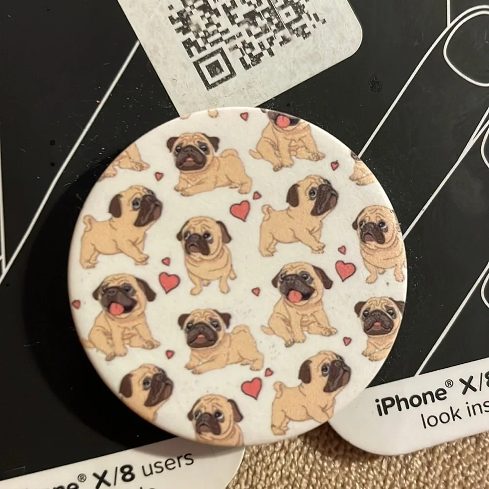 NWT- Pug Puppy Pop Sockets (fits any brand cellphone)